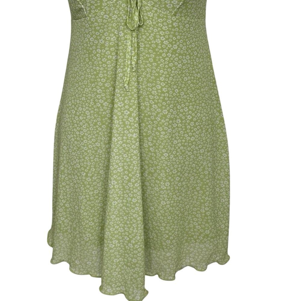 AE Y2K Babydoll Mesh Green Ditsy Floral Mini Dress Small Coquette Fairy Indie - Picture 5 of 13